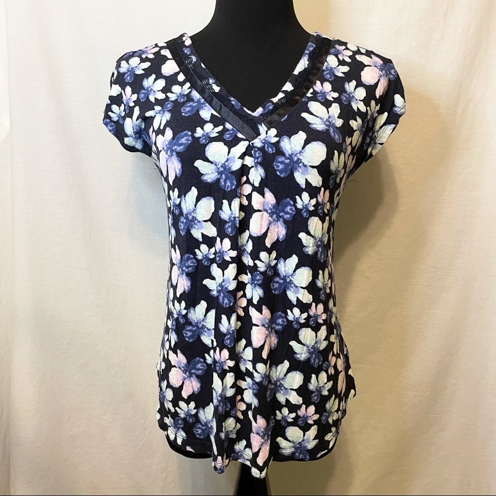 Midnight Modal Floral V Neck Sleep Shirt - XS